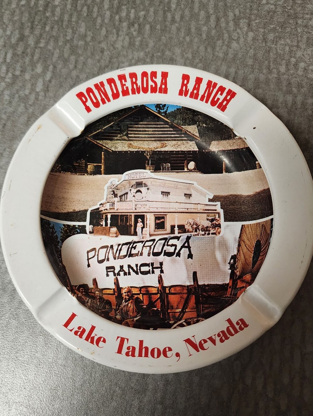 Vintage Tin Ponderosa Ranch Lake Tahoe, Nevada Metal Ashtray Made In Hong Kong